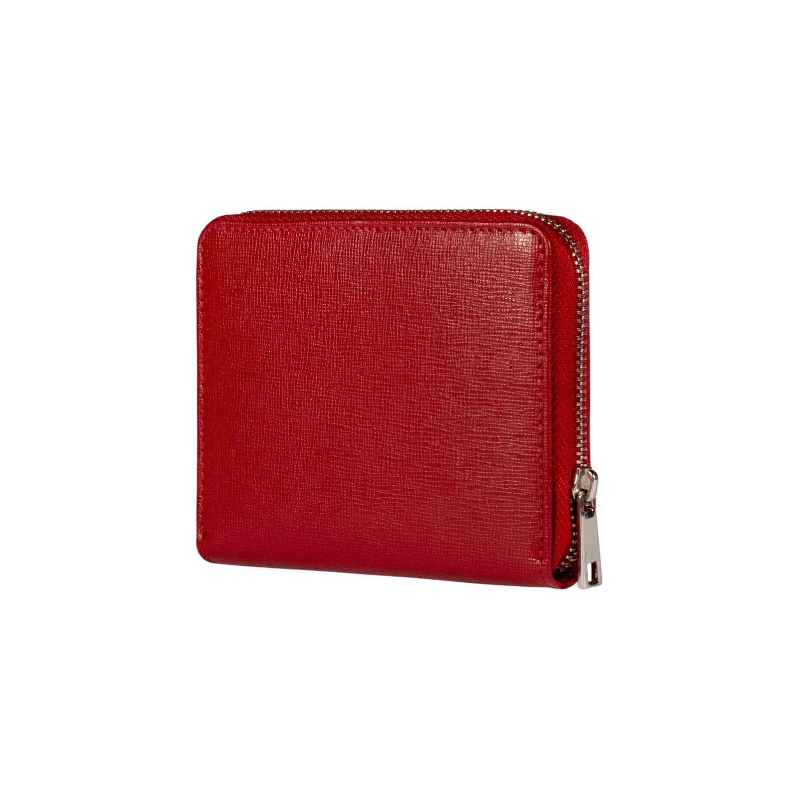RB1086V | Women's Zip Around Wallet Made in Italy in Genuine Saffiano Leather. Polished Silver Metal Hardware. Color: Red. Dimensions (closed): 10 x 12 x 2 cm
